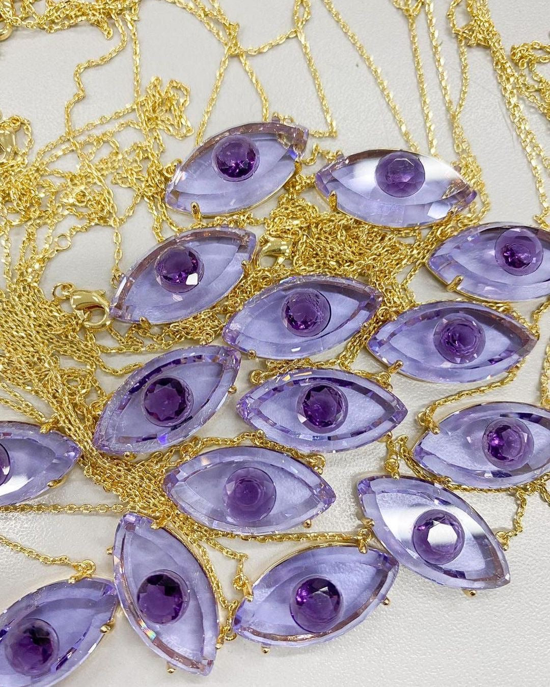Fancy Evil Eye Necklace Ametista 18k Gold Plated
