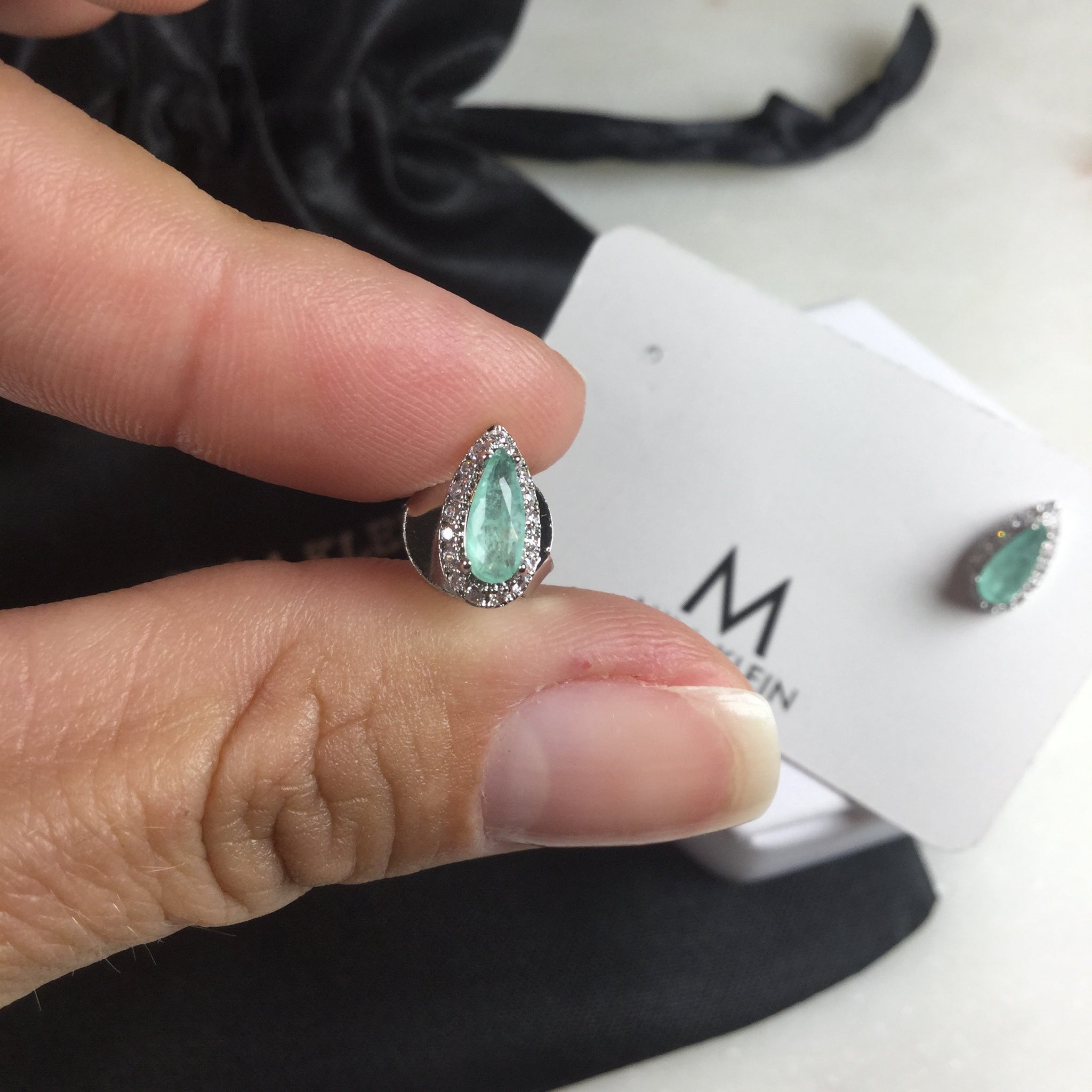 Mini Earring Drop shape tiny Blue Light Fusion and zirconia