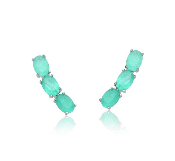 Earring Oval 3 stones Colombian Emerald - Mila Klein