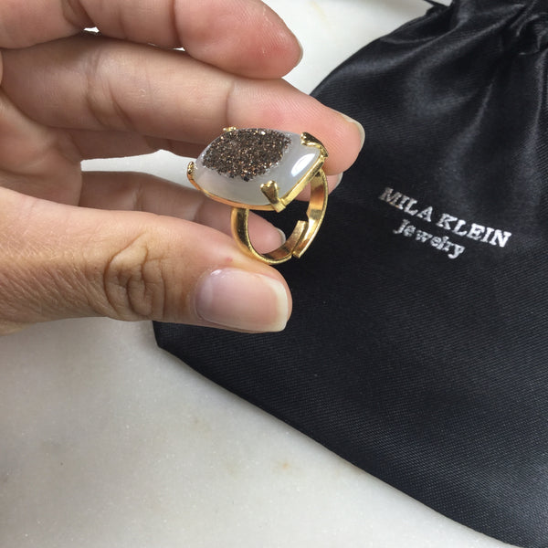 Delicate Metallic Druzy simple band Ring 18K gold Plated Adjustable