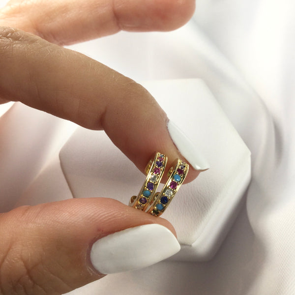 Delicate Fancy Colorful Pair Ear Cuff and Diamondettes 18k Gold Plated