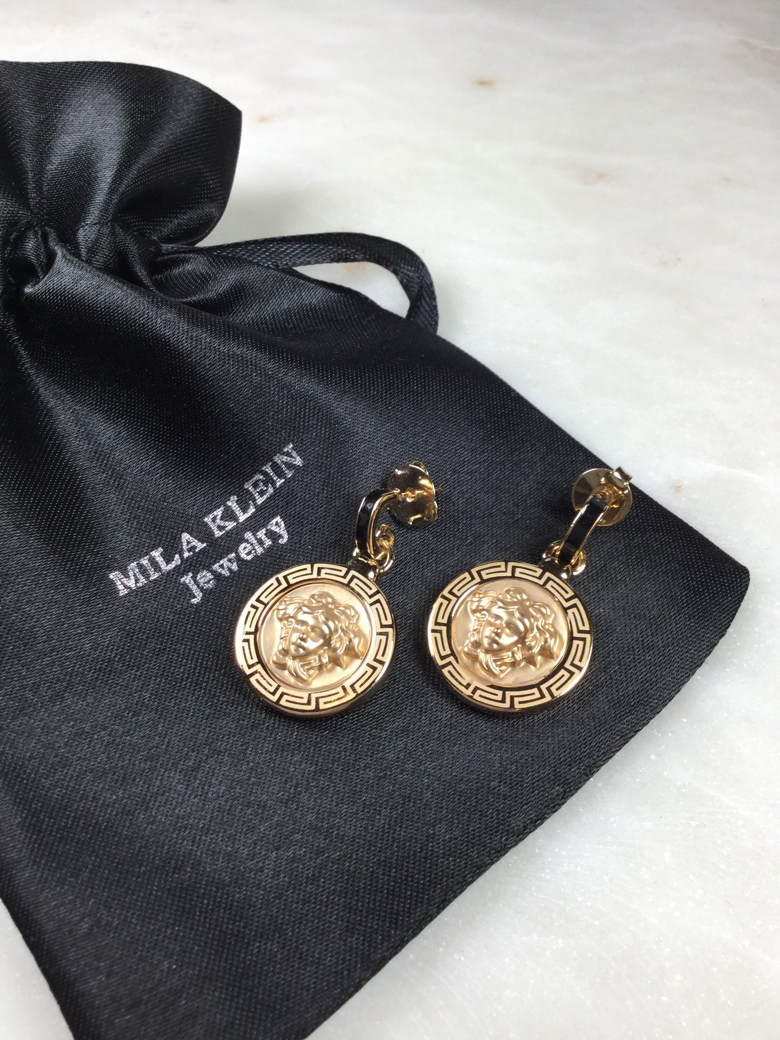 Greek Pattern and Medusa Earrings 18K Gold Plated