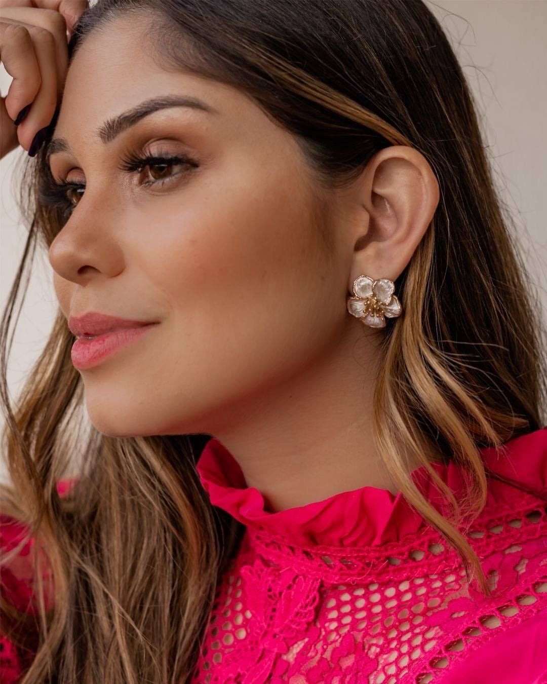 Delicate Flower Earrings 18K gold plated enamel details