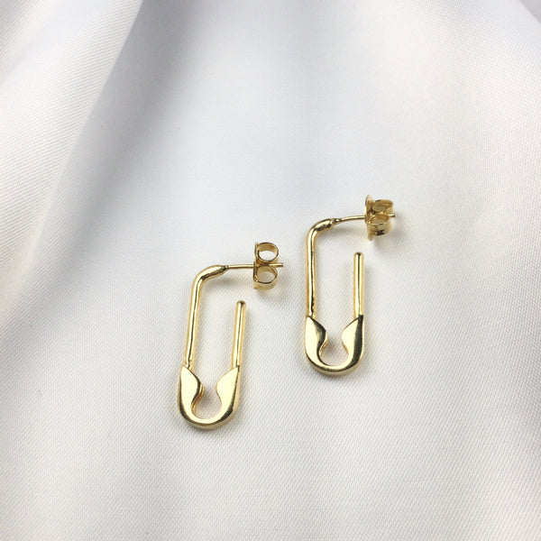 Fashion Safety Pin Earrings 18k Gold Plated
