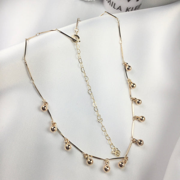 Delicate Choker Necklace Ball Pendants 18k gold plated