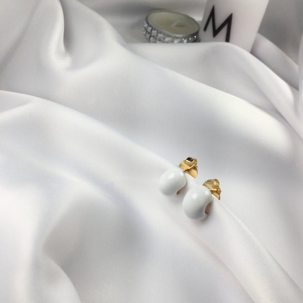 White Stud Earrings 18k Gold Plated