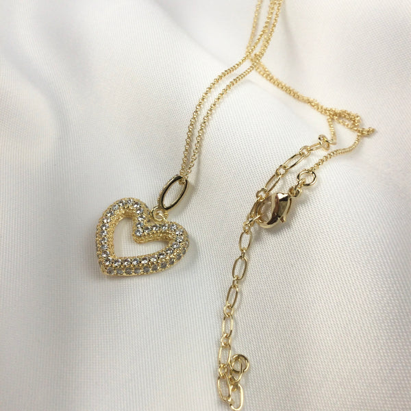 Fashion Heart Necklace 18K Gold Plated and Diamondettes