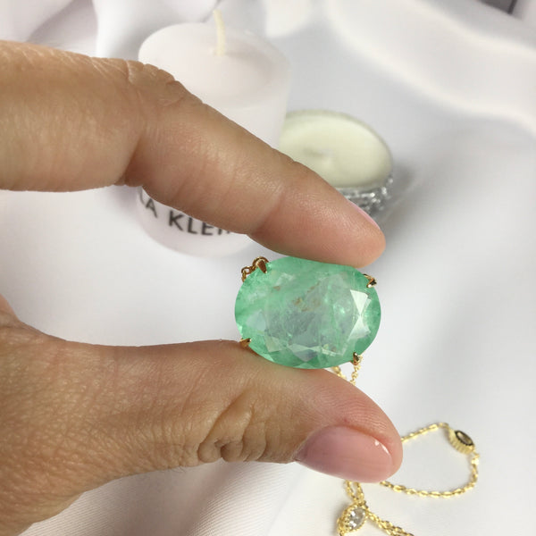 Luxury Oval Greenery Stone 18k Gold Plated Necklace and Crystal
