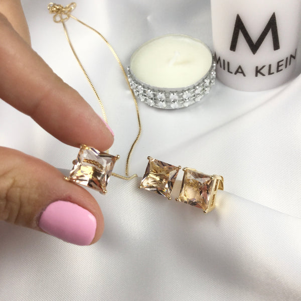 Set Peach Champagne Morganite Crystal 18k Gold Plated