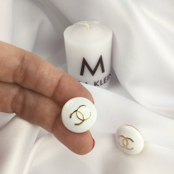 White Famous Brand Inspired Studded Earrings 18k Gold Plated