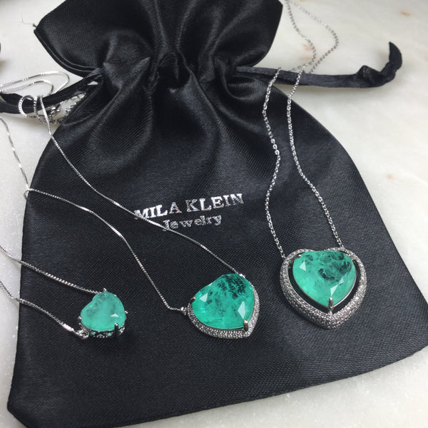 Heart Necklace Colombian Emerald Fusion and zirconia