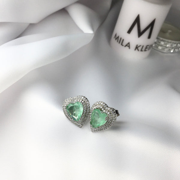 Heart Earrings Greenery stone and diamondettes