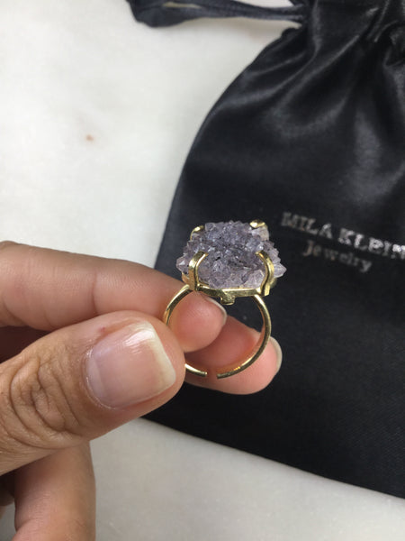 Delicate Druzy simple band ring 18k gold plated Adjustable