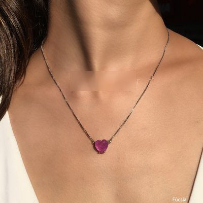 Heart Fuchsia Fusion Stone Necklace