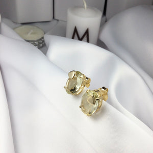 Oval Yellow Crystal Earrings 18k Gold Plated