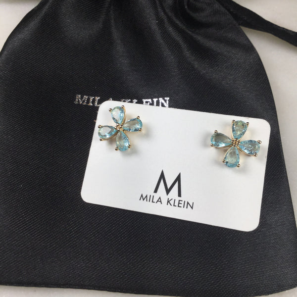 Delicate Flower earrings 18kt gold plated Sky blue stone