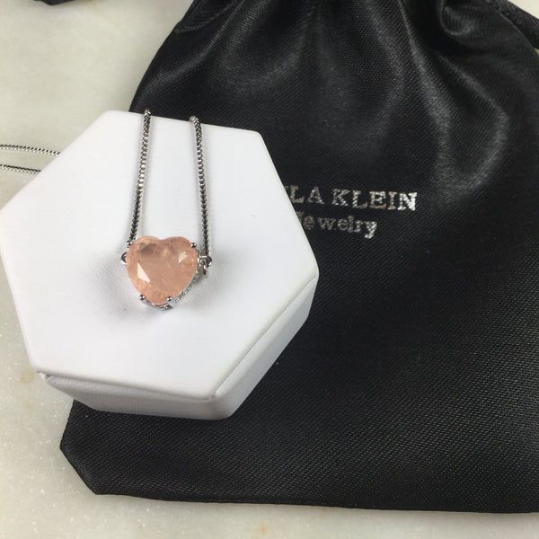 Heart Pink Quartz Fusion Stone Necklace