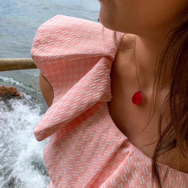 SET Drop Shape Necklace Pink Ruby Stone