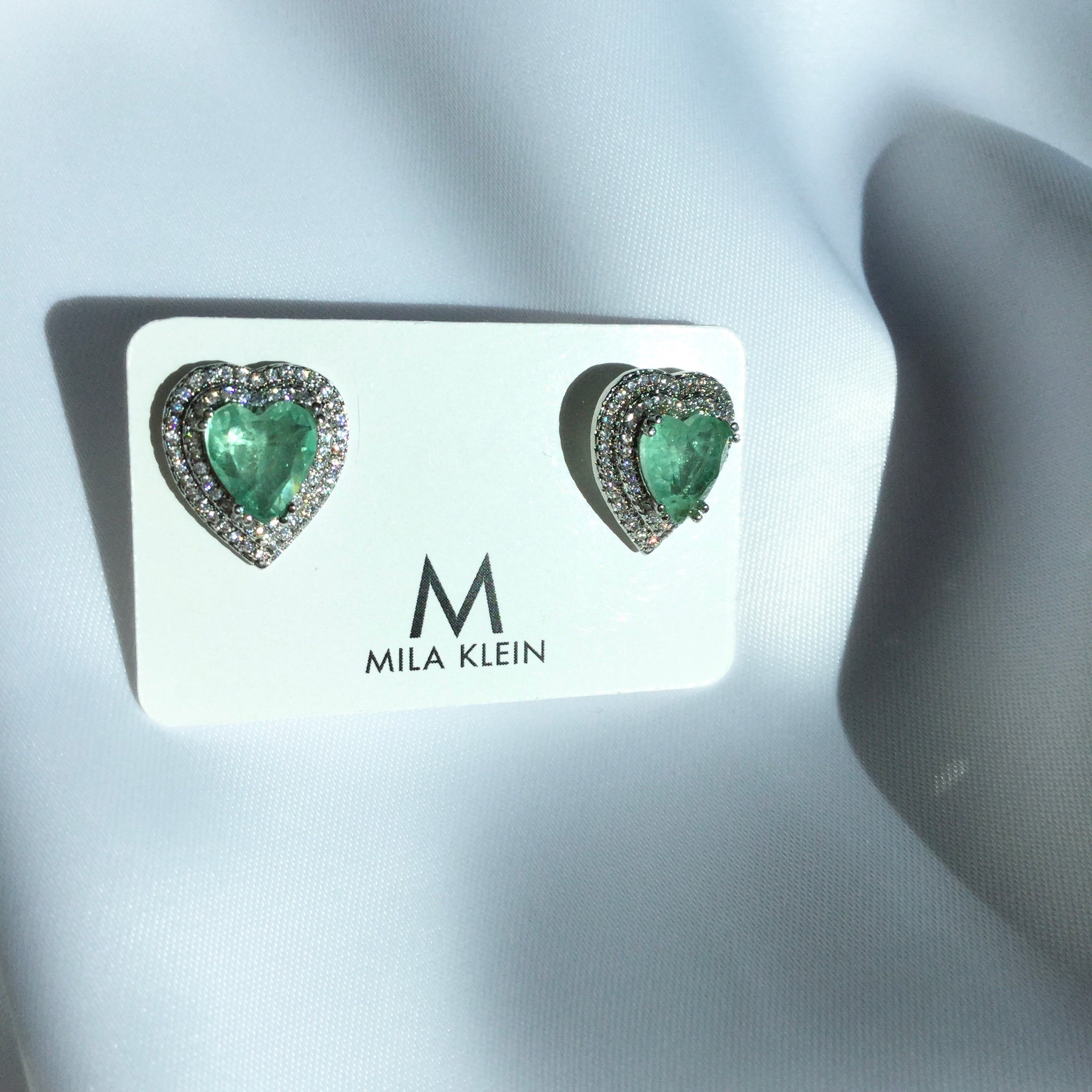 Heart Earrings Greenery stone and diamondettes