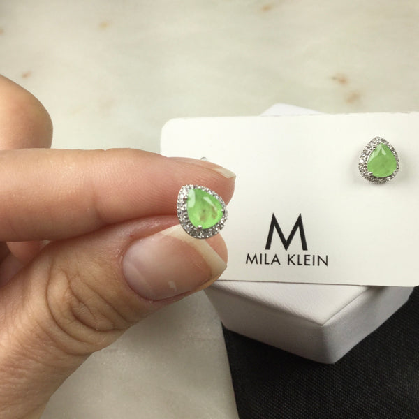 Pear shape Earrings green glow fusion stone