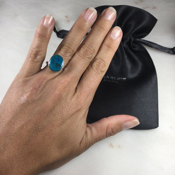 Chrysocolla Silver Plated simple band Ring Adjustable