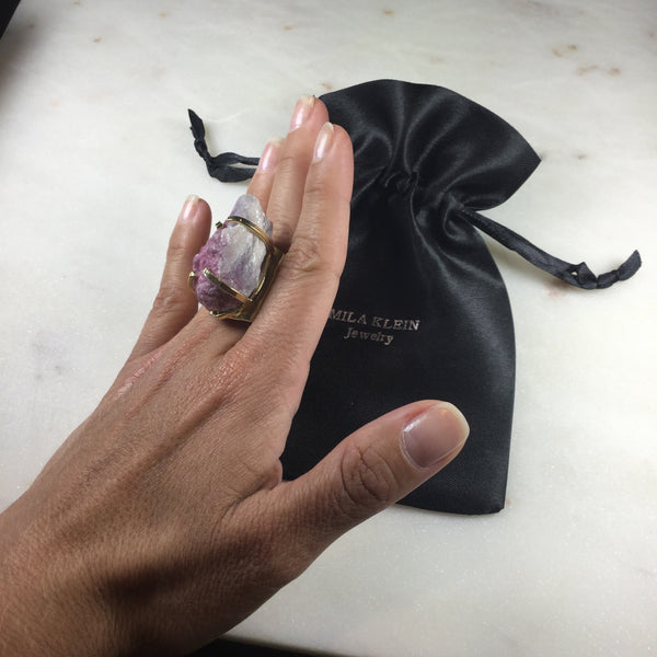 Statement Pink Tourmaline 18k Gold Plated cuff ring Adjustable