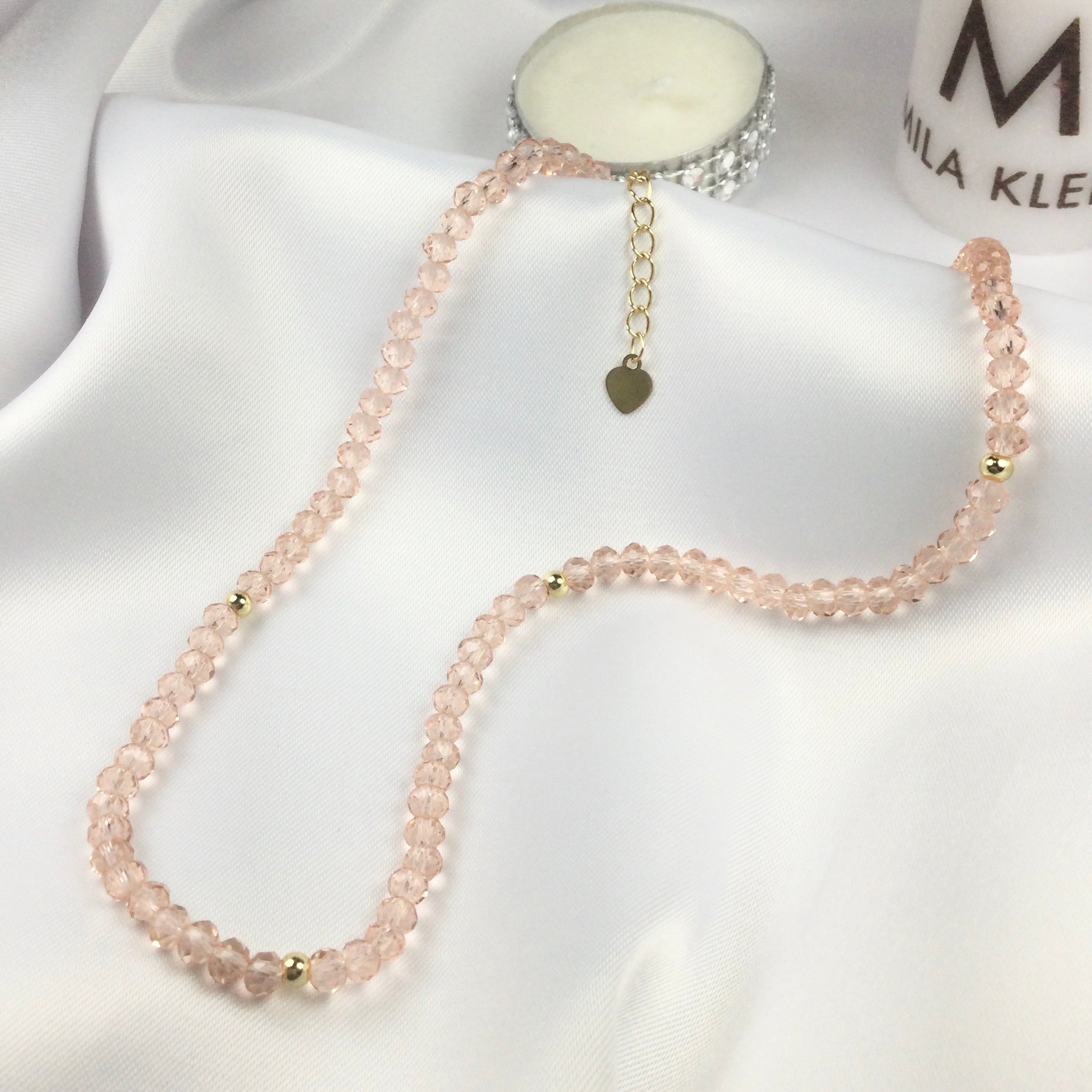 Peach Choker Necklace Crystal 18k Gold Plated