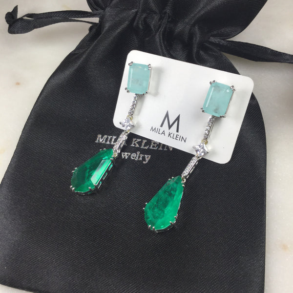 Luxury Earring Blue light and Emerald fusion stone