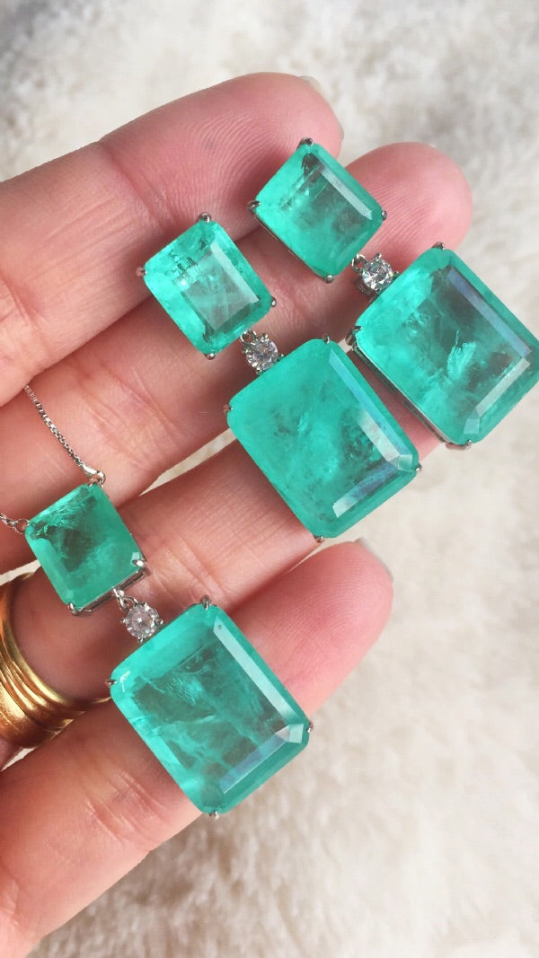 Set necklace earring luxury Emerald Colombian - Mila Klein