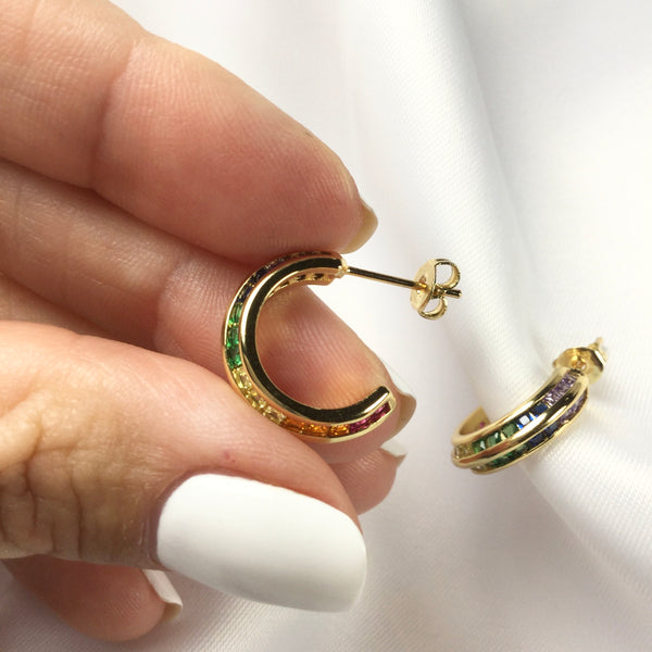 Fancy Colorful Hoop Earrings 18k Gold Plated
