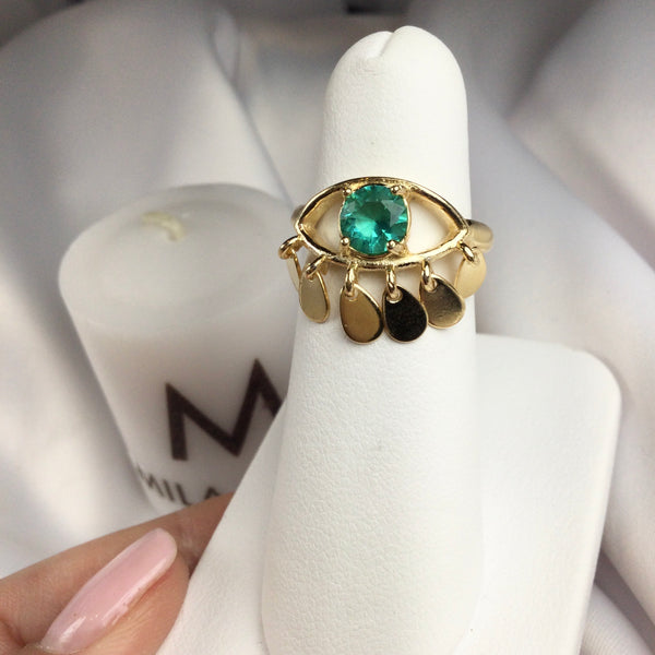 Gypsy Ring Emerald Crystal 18K Gold Plated Adjustable