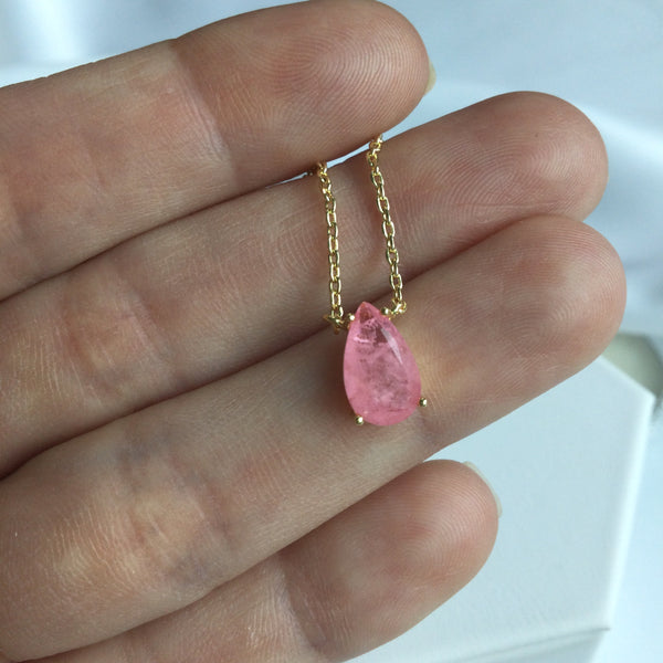 Delicate Drop Shape Light Pink Fusion Stone 18k Gold Plated