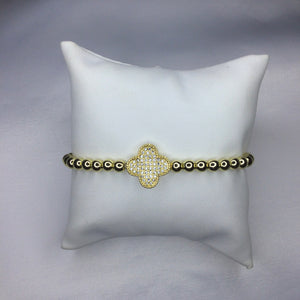 Waterproof Beaded Bracelet Alhambra Flower 18K Gold Plated