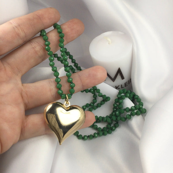 Long Necklace Green Crystal