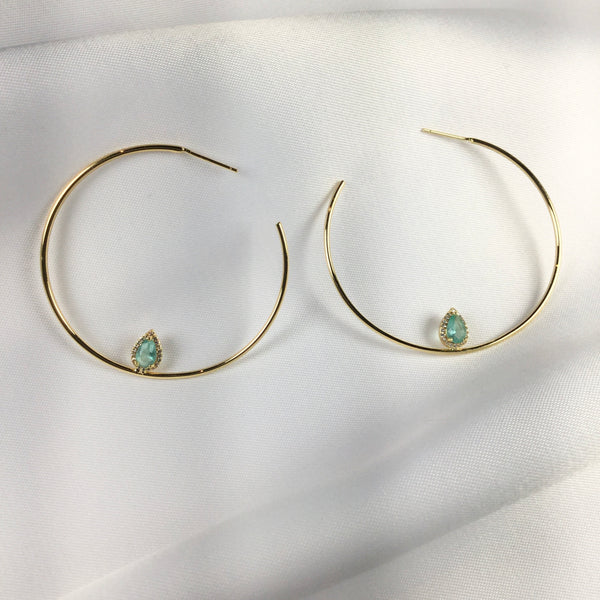 Acqua Fusion stone Hoop Earring 18k Gold Plated