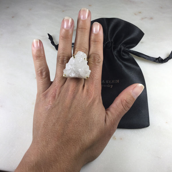 Statement Triangle Clear Quartz 18K gold Plated Arc Ring Adjustable