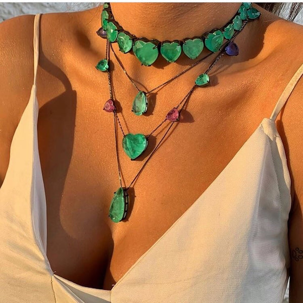 Set Choker + Earring Colombian Emerald Fusion - Mila Klein