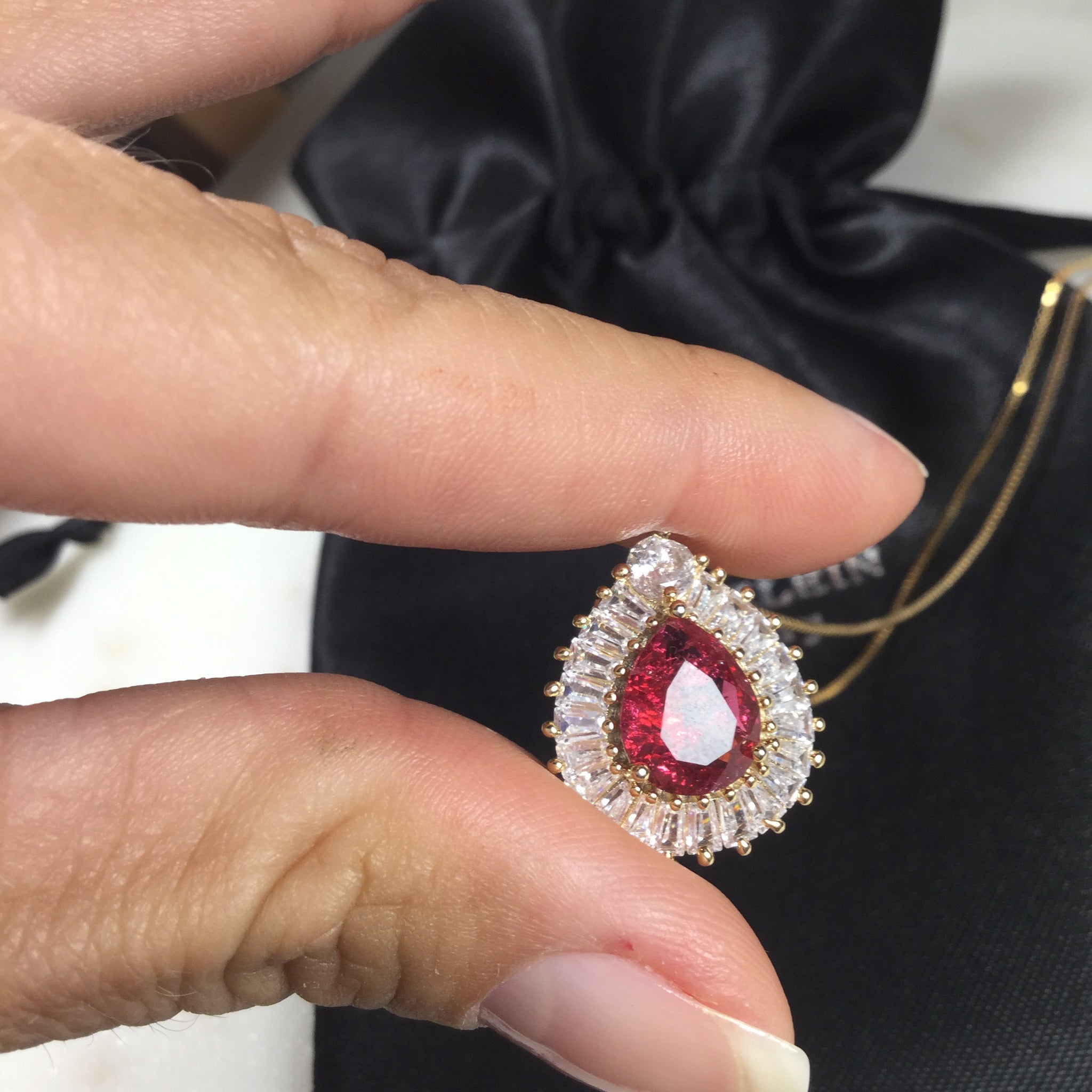 Rubellite fusion Drop Necklace 18K Gold Plated baguettes
