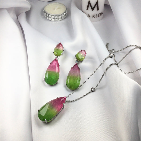 Luxury 2 in 1 Watermelon Tourmaline Fusion Stone Earrings.