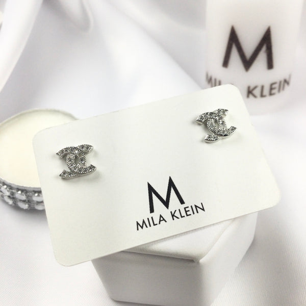 Famous Brand Inspired Mini Stud Earrings White Rhodium
