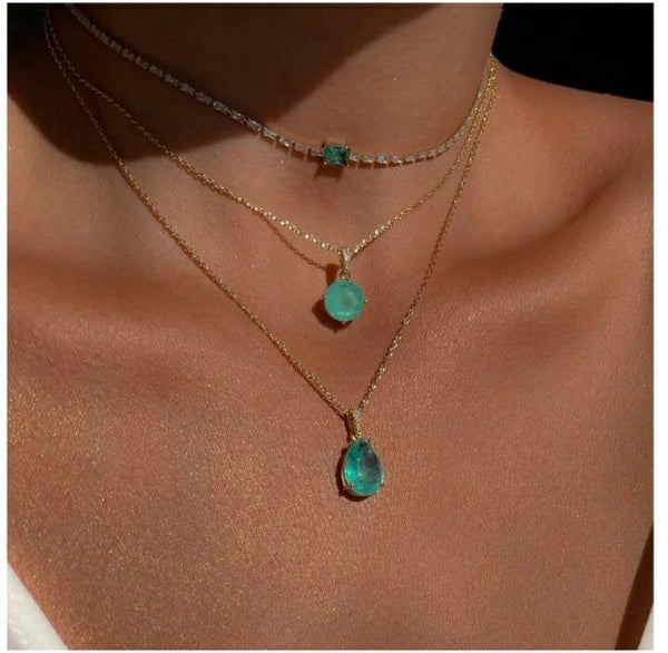 Colombian Emerald Fusion Necklace and Zirconias 18K Gold Filled