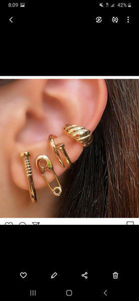Croissant One Side Clip On Ear Cuff 18k Gold Plated