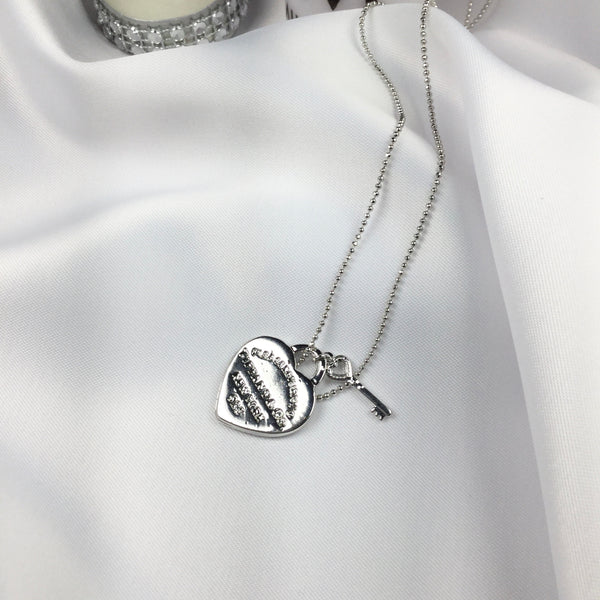 Famous Brand Inspired Heart Necklace White Rhodium