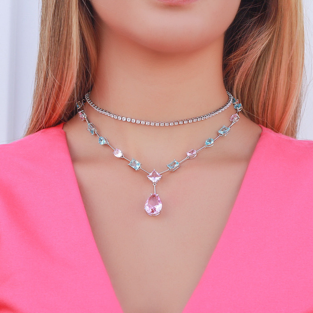Set Square earrings and Necklace choker Candy Colors