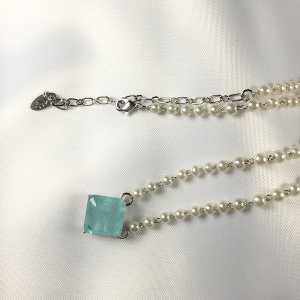 Delicate square light blue fusion stone and pearl
