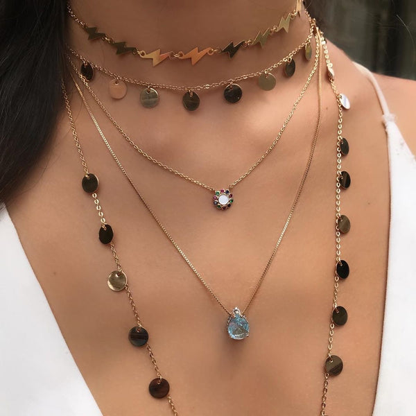 Small Drop Necklace Sky Blue 18k Gold Plated