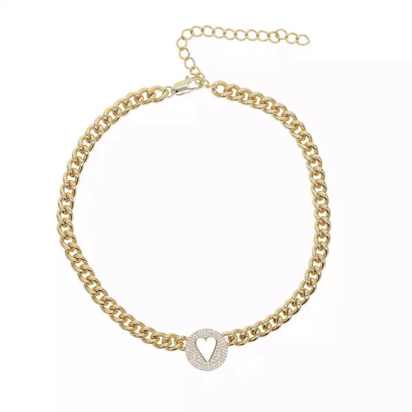 Pave Heart Chain 18k Gold Plated