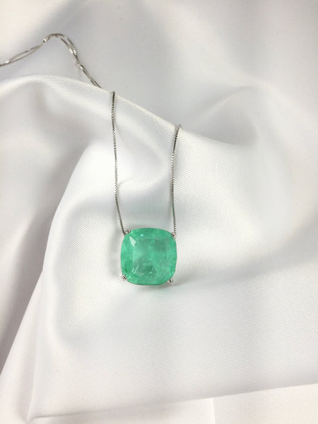 Delicate square Colombian Emerald fusion necklace