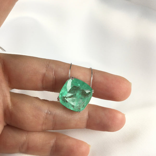 Delicate square Colombian Emerald fusion necklace