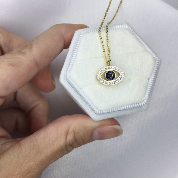 Waterproof Evil Eye Necklace 18K Gold Plated